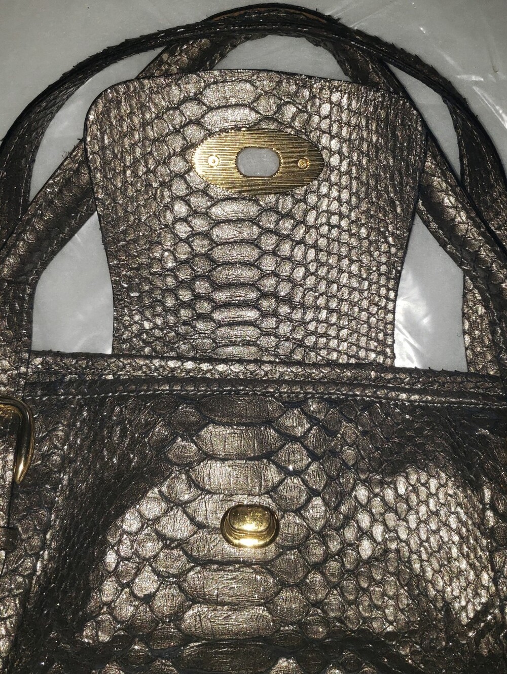 Rare Genuine Python Snakeskin Gunmetal Shimmer Scales  Suede Lined Large Handbag